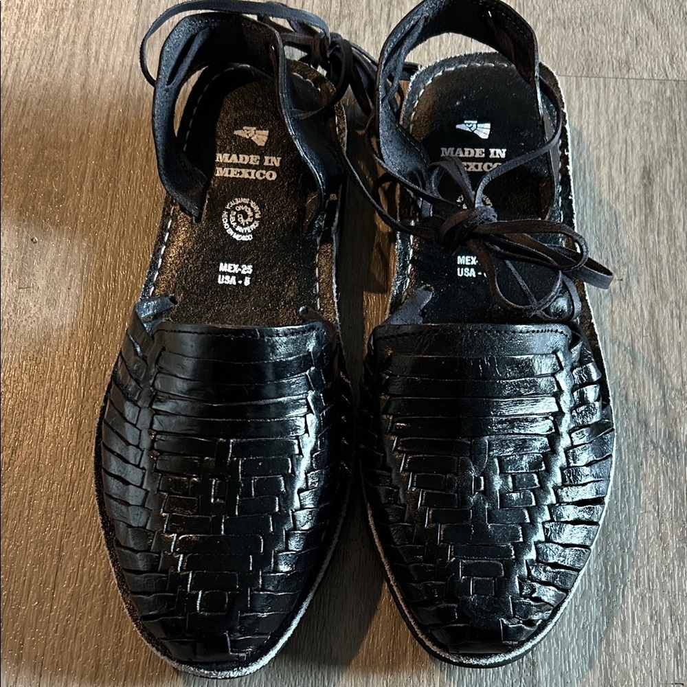 Black Leather Women Sandals